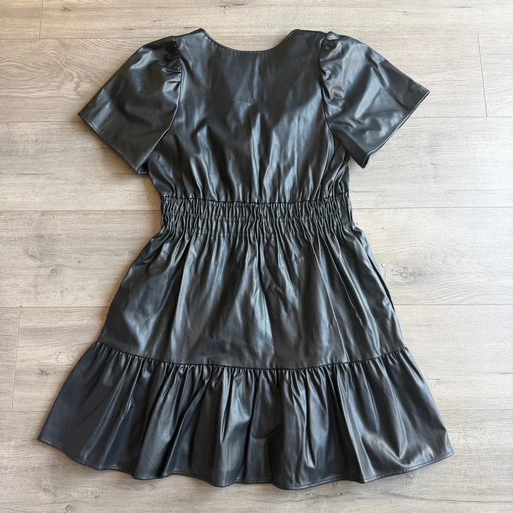 By Anthropologie The Somerset Vegan Leather Mini Dress - black - size medium